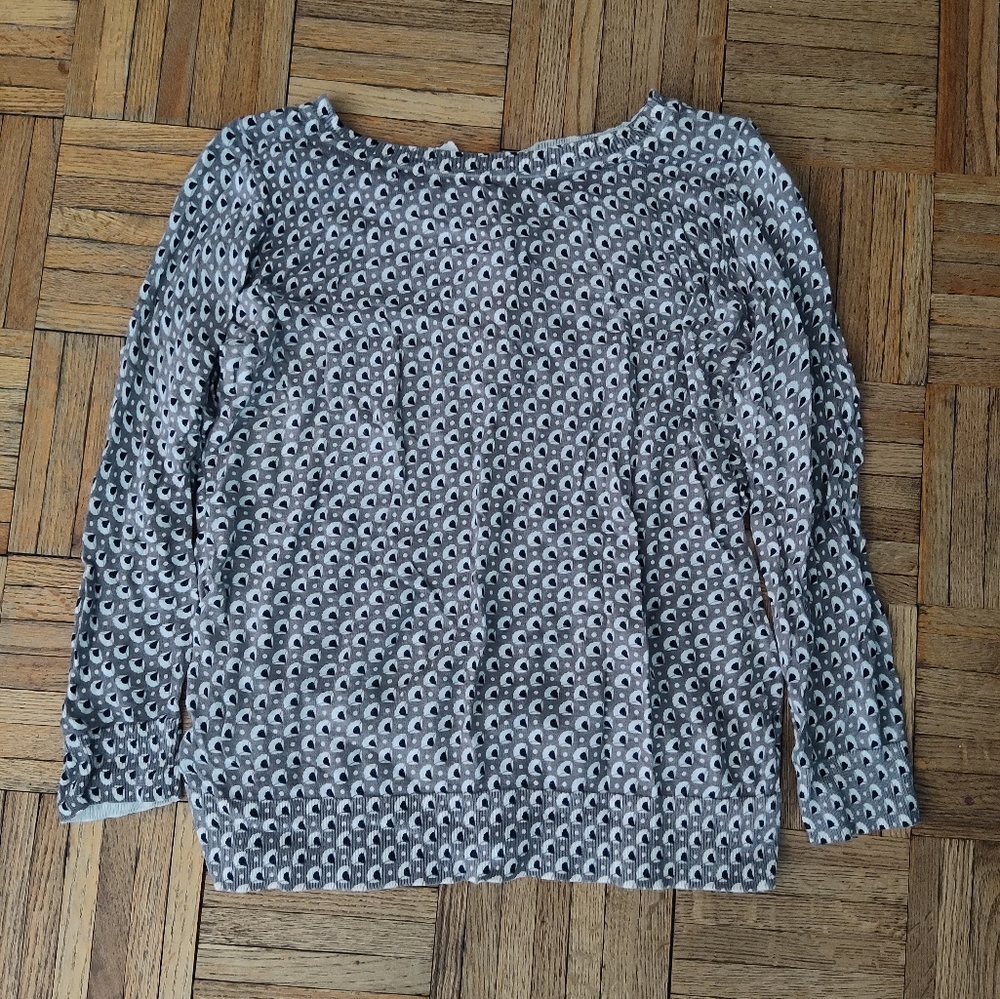 LOFT Grey/White Long Sleeve Crew Neck Sweater With Abstract Pattern
